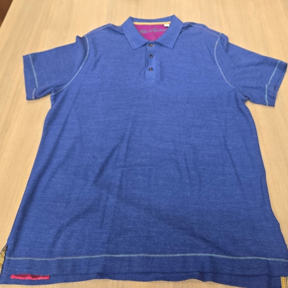 Robert Graham Mens XL Blue Cotton Modal Classic Fit Polo Shirt‎ Short Sleeve